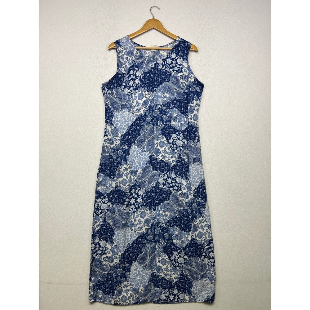 Boho Coastal Studio Ease Womens 16 Blue Paisley Floral Sleeveless Midi Dress